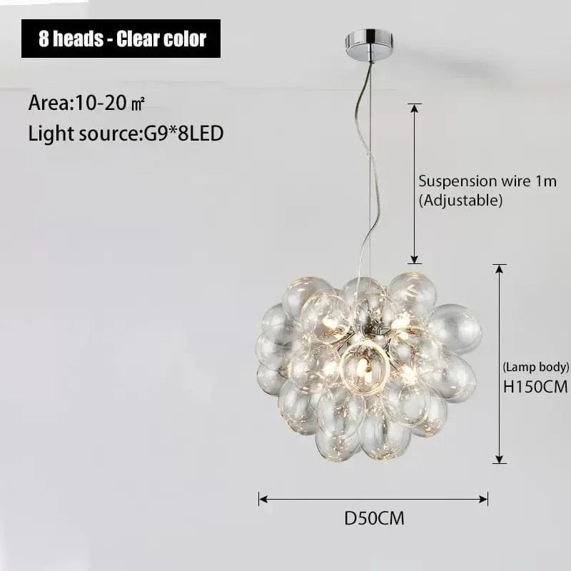 Lustre industriel en verre suspendu postmoderne | Marco Lucetti 8 têtes-couleur claire / Lumière blanche