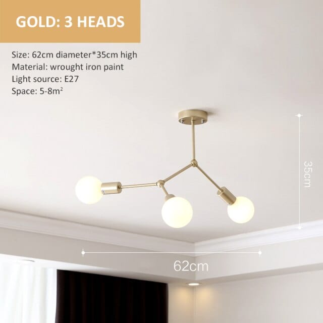 Lustre industriel LED Rally | Marco Lucetti Doré - 3 embouts