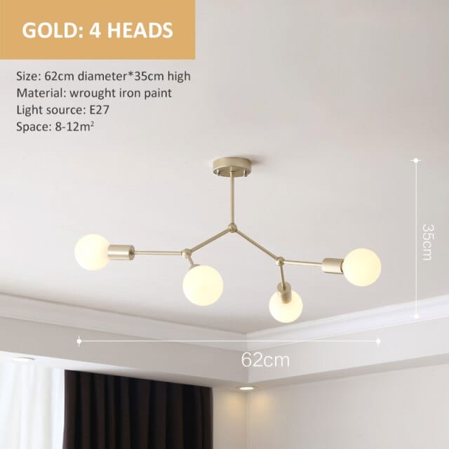 Lustre industriel LED Rally | Marco Lucetti Doré - 4 embouts