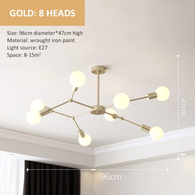 Lustre industriel LED Rally | Marco Lucetti Doré - 8 embouts