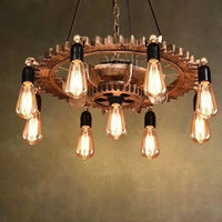 Lustre industriel rétro créatif en bois avec 9 têtes - Idéal pour loft, restaurant, café | Marco Lucetti Cuivre sans ampoule