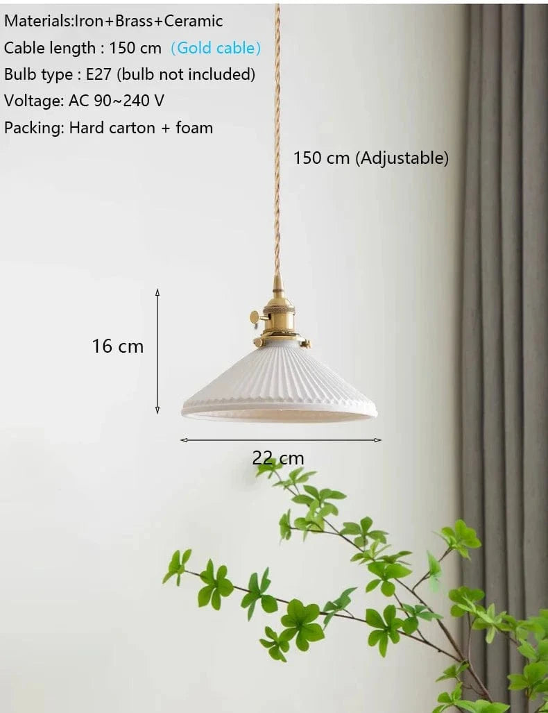 Lustre japonais en céramique - luxe Led plafonnier restaurant Bar chevet nordique  | Marco Lucetti A2 - Câble doré