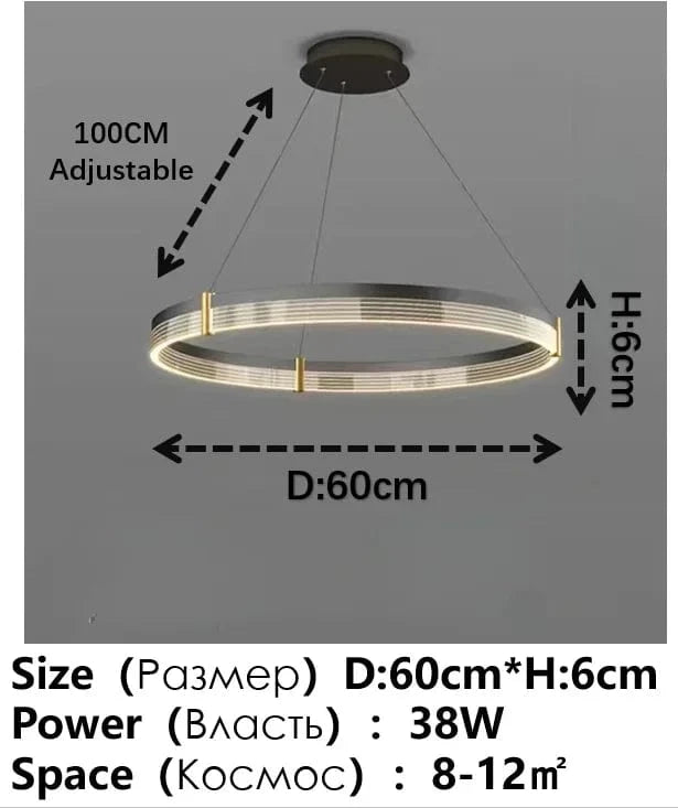 Lustre LED anneau en acrylique au design contemporain avec anneau intérieur | Marco Lucetti Tour unique 60 cm / Promesse avec télécommande