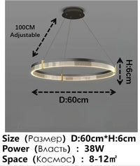 Lustre LED anneau en acrylique au design contemporain avec anneau intérieur | Marco Lucetti Tour unique 60 cm / Promesse avec télécommande