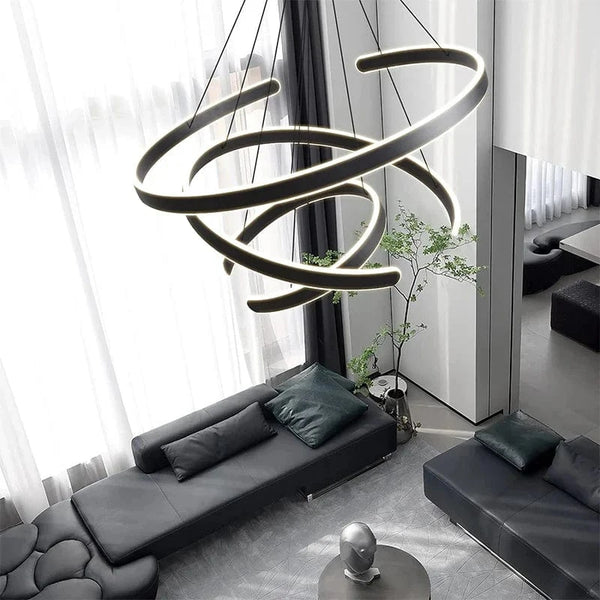 Lustre LED anneaux design minimaliste. | Marco Lucetti Noir / 2Anneau 40x60cm / Lumière froide Pas de télécommande