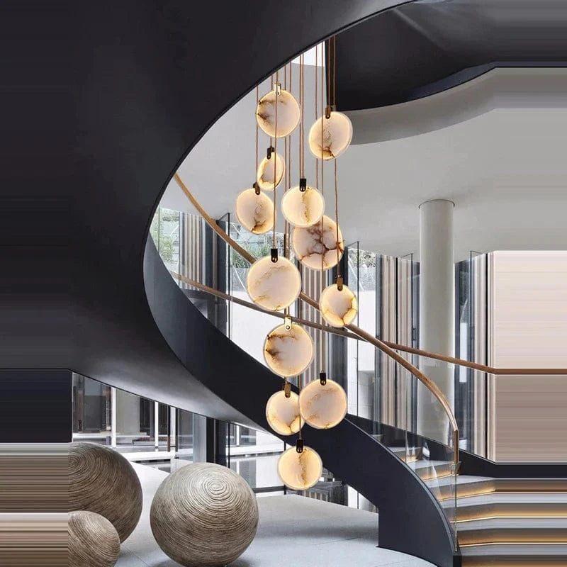 Lustre LED Artistique en Marbre Doré avec Intensité Réglable | Marco Lucetti