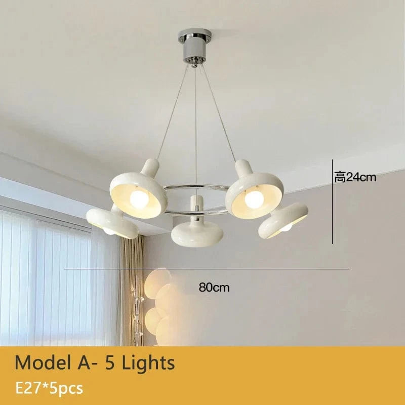 Lustre LED Bauhaus Blanc Métal - Élégance Suspendue | Marco Lucetti Un 5 Lumières / Lumière chaude