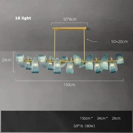 Lustre LED Bleu Art Déco | Marco Lucetti 150 cm