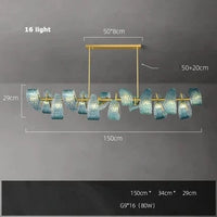 Lustre LED Bleu Art Déco | Marco Lucetti 150 cm