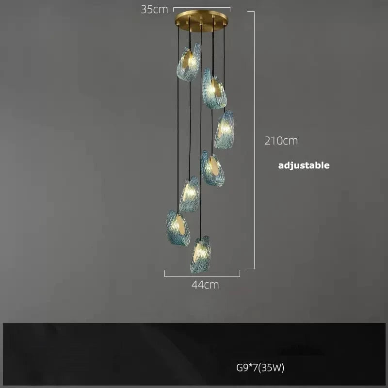 Lustre LED Bleu Art Déco | Marco Lucetti 7 lumière