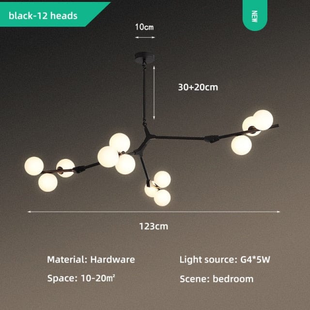 Lustre LED "Branches Colorées et Globes Irune" | Marco Lucetti Noir - 12 Lampes / Chaude