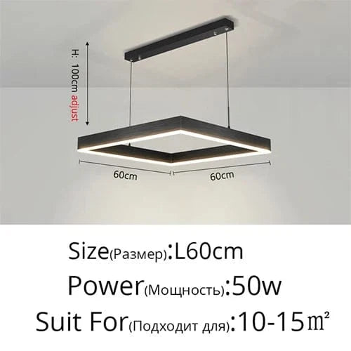 Lustre Led carré moderne - Rectangle Led Plafonnier Suspension Luminaire | Marco Lucetti 1Anneau-60cm / Lumière blanche