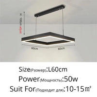 Lustre Led carré moderne - Rectangle Led Plafonnier Suspension Luminaire | Marco Lucetti 1Anneau-60cm / Lumière blanche