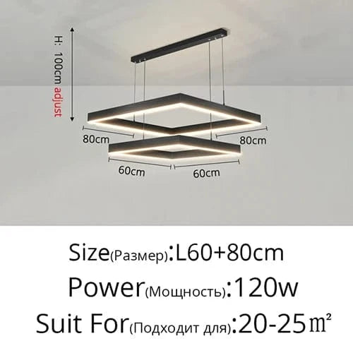 Lustre Led carré moderne - Rectangle Led Plafonnier Suspension Luminaire | Marco Lucetti 2Anneau-60x80cm / Lumière blanche