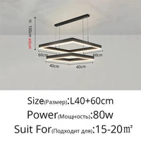 Lustre Led carré moderne - Rectangle Led Plafonnier Suspension Luminaire | Marco Lucetti 2Anneaux-40x60cm / Lumière blanche