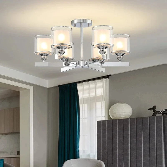Lustre LED Cristal Chromé Double Abat-jour | Marco Lucetti