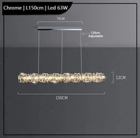 Lustre Led cristal K9 de luxeuspendu | Marco Lucetti Chromé L150cm / Lumière froide 6000K