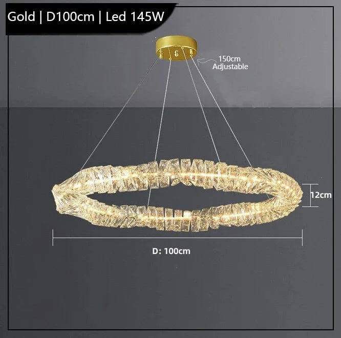 Lustre Led cristal K9 de luxeuspendu | Marco Lucetti Or 100cm / Intensité variable avec télécommande