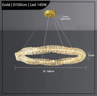 Lustre Led cristal K9 de luxeuspendu | Marco Lucetti Or 100cm / Intensité variable avec télécommande