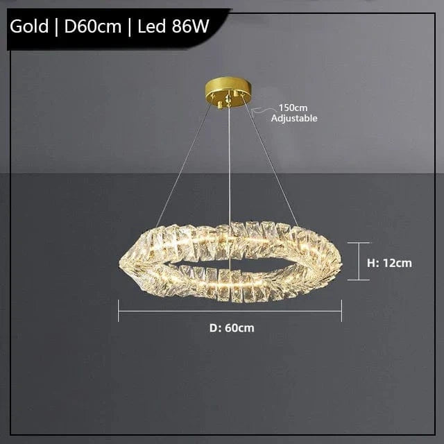 Lustre Led cristal K9 de luxeuspendu | Marco Lucetti Or 60cm / Lumière chaude 3000K