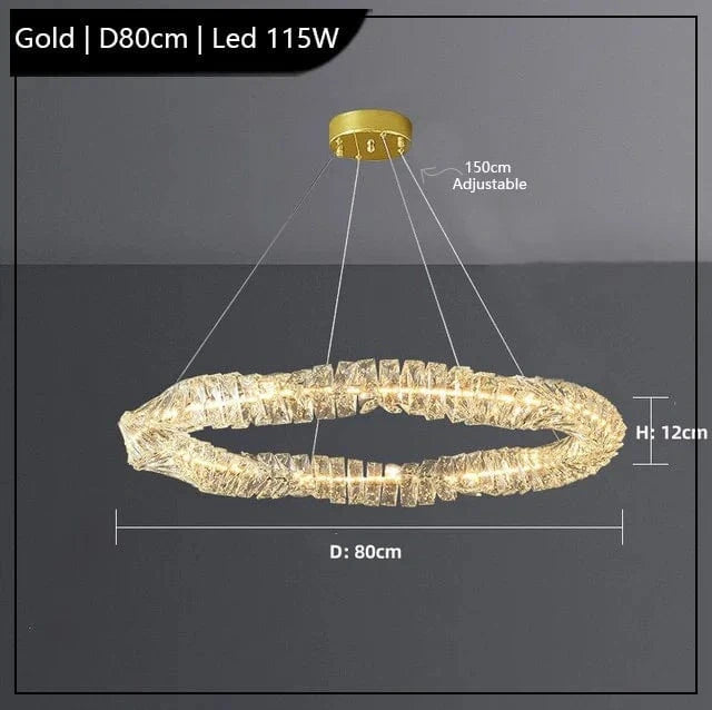 Lustre Led cristal K9 de luxeuspendu | Marco Lucetti Or 80cm / Lumière froide 6000K
