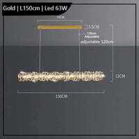 Lustre Led cristal K9 de luxeuspendu | Marco Lucetti Or L150cm / Lumière chaude 3000K