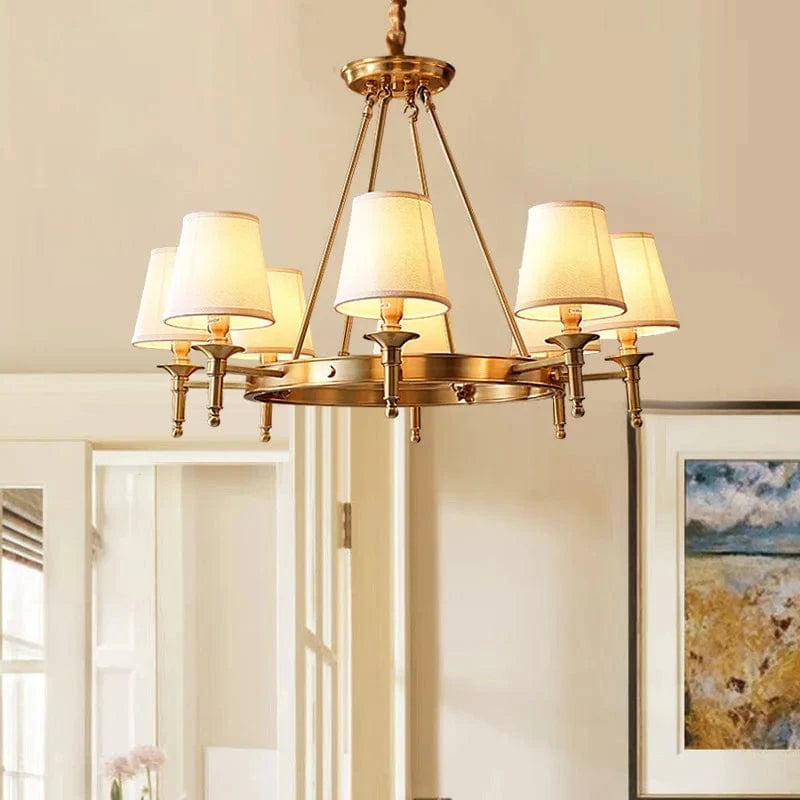 Lustre LED cuivre avec abat-jour en tissu - Style américain minimaliste | Marco Lucetti