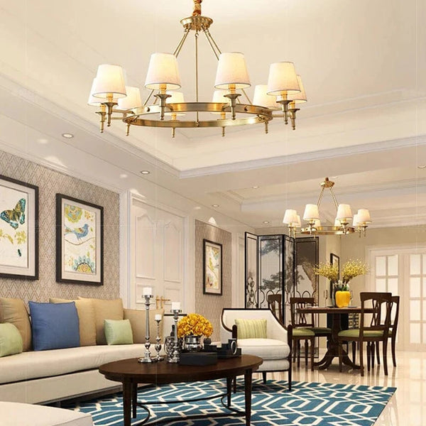 Lustre LED cuivre avec abat-jour en tissu - Style américain minimaliste | Marco Lucetti