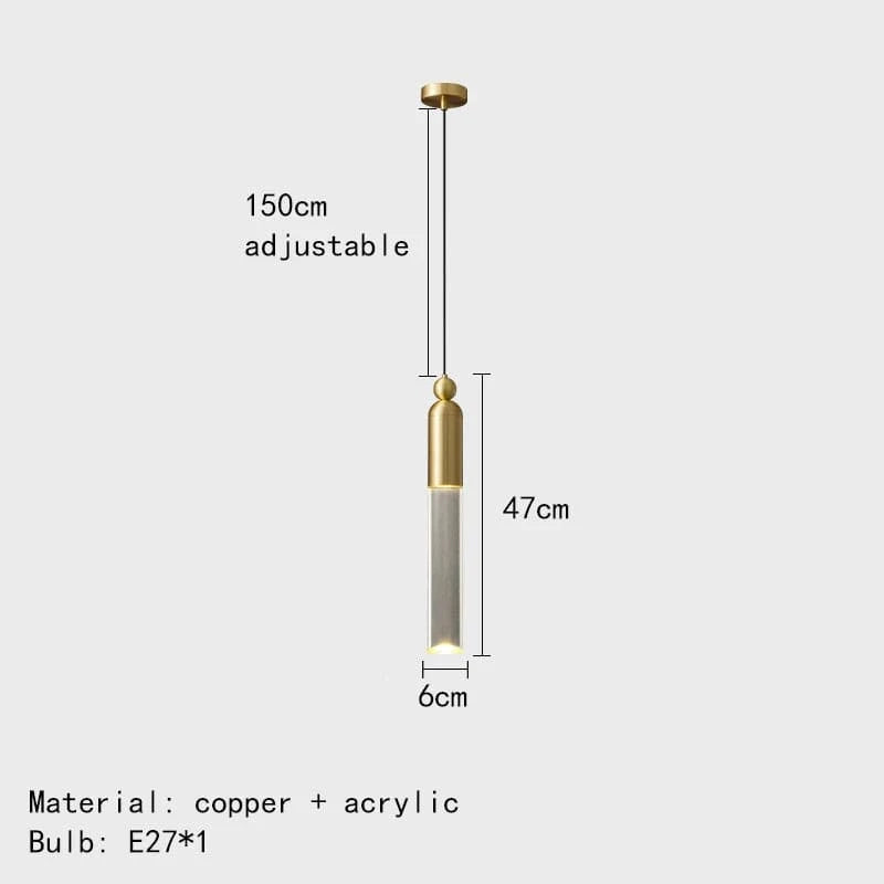 Lustre LED Cylindre Cuivre Acrylique Transparent | Marco Lucetti Or / Blanc froid