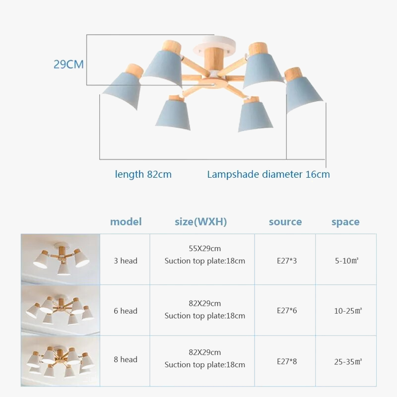 Lustre LED Nordique en Bois Massif