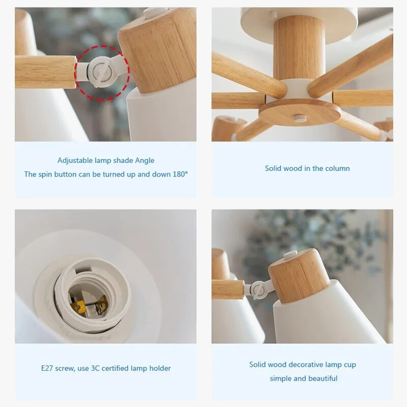 Lustre LED Nordique en Bois Massif