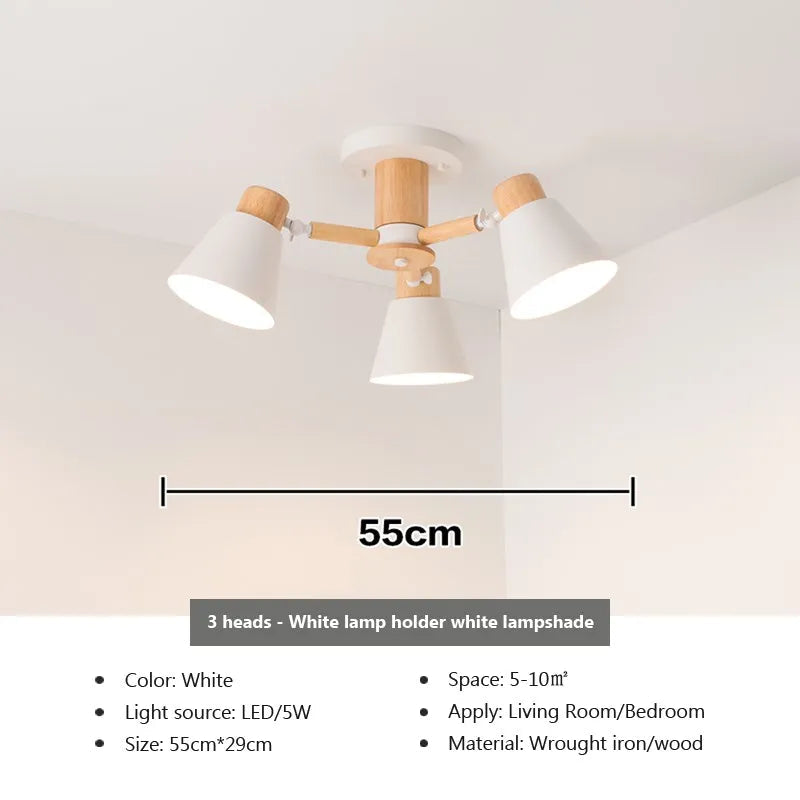 Lustre LED Nordique en Bois Massif