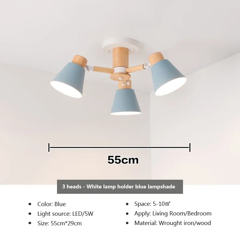Lustre LED Nordique en Bois Massif