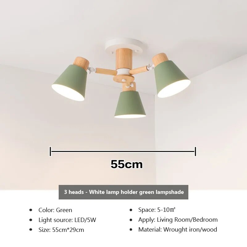 Lustre LED Nordique en Bois Massif