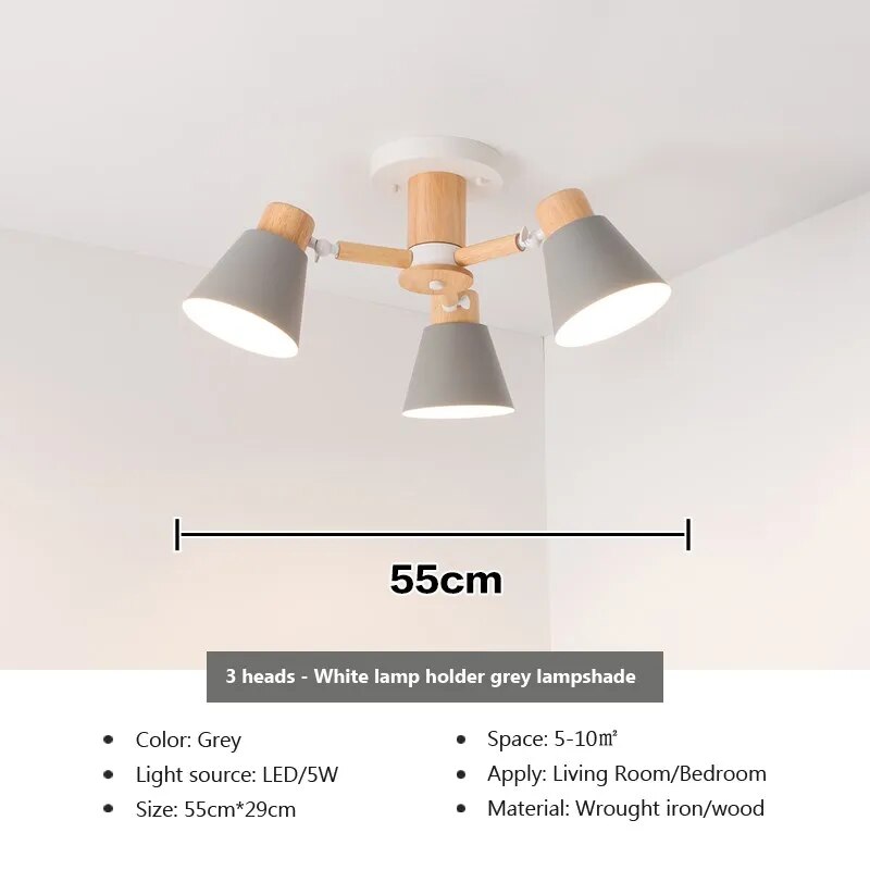 Lustre LED Nordique en Bois Massif