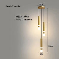 Lustre LED de Luxe Double Tête | Marco Lucetti Trois têtes d'or / Blanc chaud