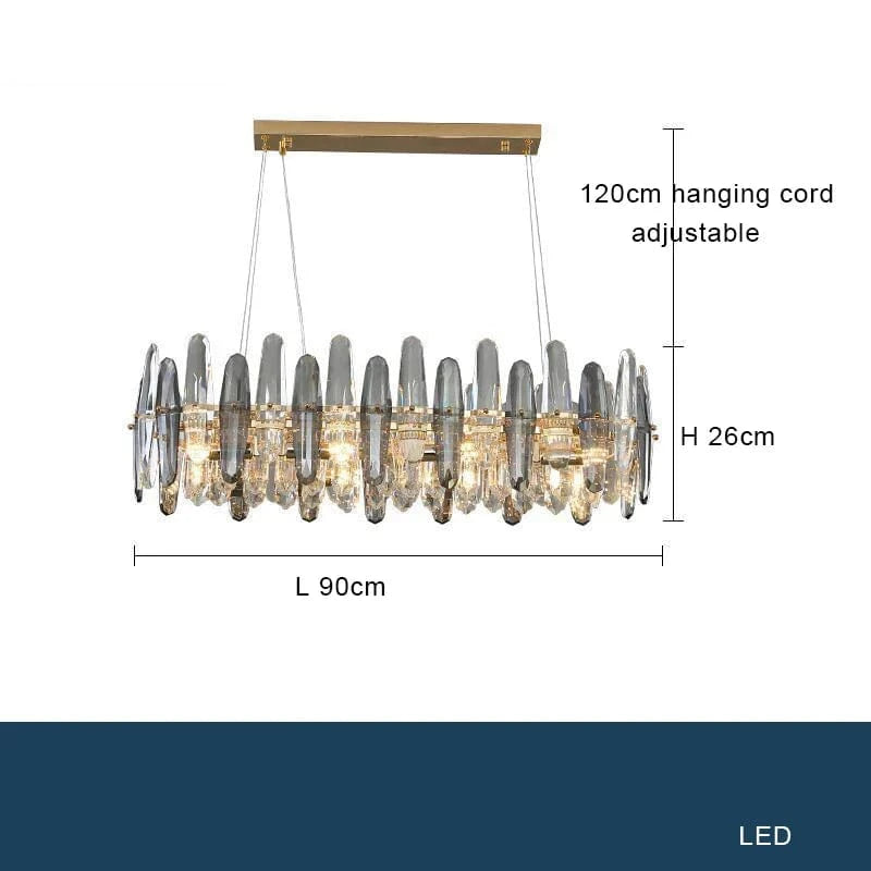 Lustre LED de Luxe en Cristal K9 et à Intensité Variable pour Décoration de Noël 2024 | Marco Lucetti L 90 cm / Cadre doré / Dimmable