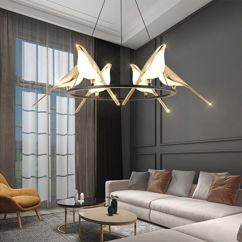 Lustre LED de luxe en forme d'oiseaux dorés Pie | Marco Lucetti