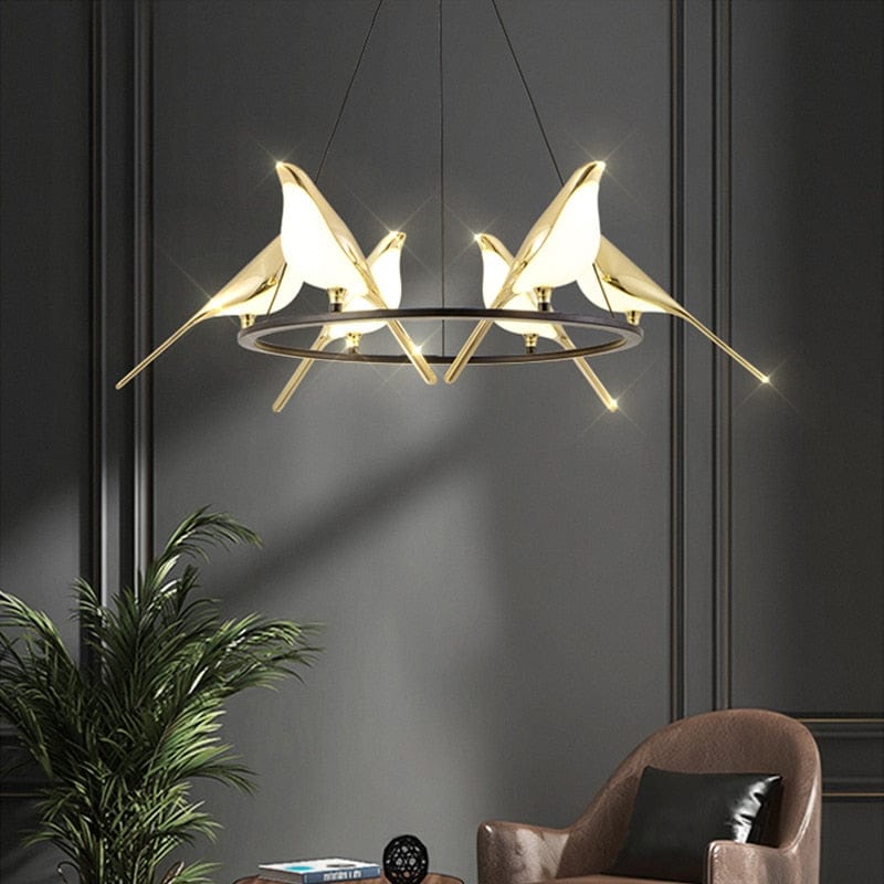 Lustre LED de luxe en forme d'oiseaux dorés Pie | Marco Lucetti