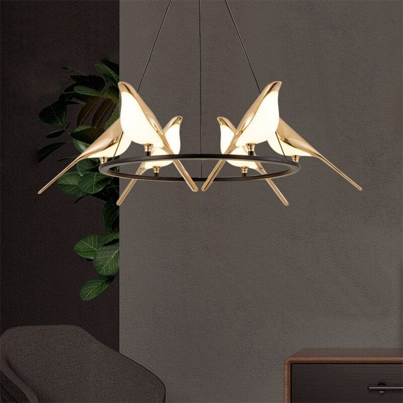 Lustre LED de luxe en forme d'oiseaux dorés Pie | Marco Lucetti