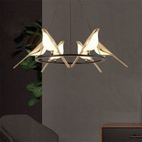 Lustre LED de luxe en forme d'oiseaux dorés Pie | Marco Lucetti