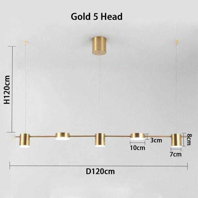 Lustre LED de luxe en métal allongé | Marco Lucetti Doré - 5 lampes / Froide