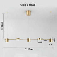 Lustre LED de luxe en métal allongé | Marco Lucetti Doré - 5 lampes / Froide