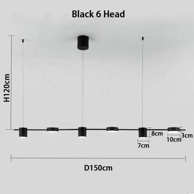 Lustre LED de luxe en métal allongé | Marco Lucetti Noir - 6 lampes / Froide