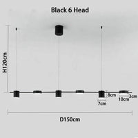 Lustre LED de luxe en métal allongé | Marco Lucetti Noir - 6 lampes / Froide