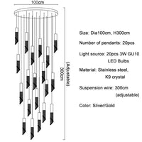 Lustre LED de Luxe Moderne en Cristal pour Escalier | Marco Lucetti Feux A20 / Lumière blanche