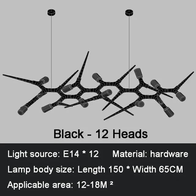 Lustre LED de Luxe Postmoderne pour Restaurants et Villas | Marco Lucetti L150cm(59in)12 ampoules / Intensité variable / Lumière blanche
