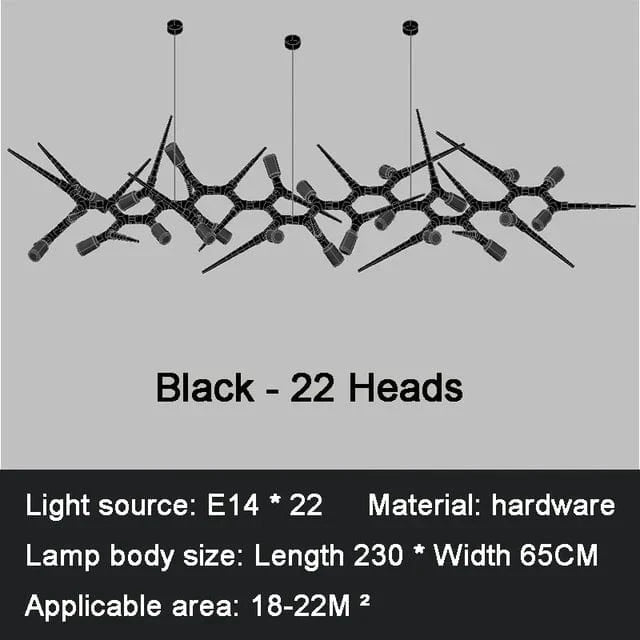 Lustre LED de Luxe Postmoderne pour Restaurants et Villas | Marco Lucetti L230cm(90in)22 ampoules / Non variable / Lumière chaude