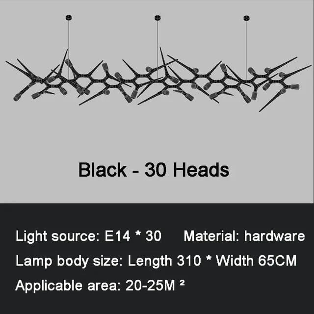 Lustre LED de Luxe Postmoderne pour Restaurants et Villas | Marco Lucetti L310cm(122in)30 ampoule / Intensité variable / Lumière blanche