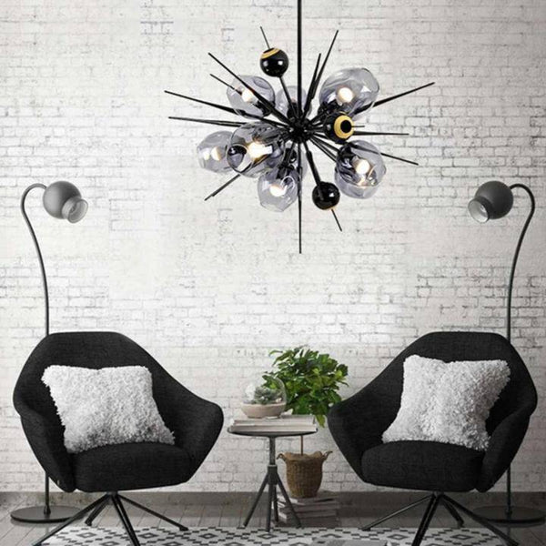 Lustre LED design doré et noir avec boules en verre et pics | Marco Lucetti